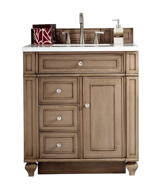 Bristol 30" Single Vanity, Whitewashed Walnut w/ 3 CM Eternal Jasmine Pearl Silestone Top