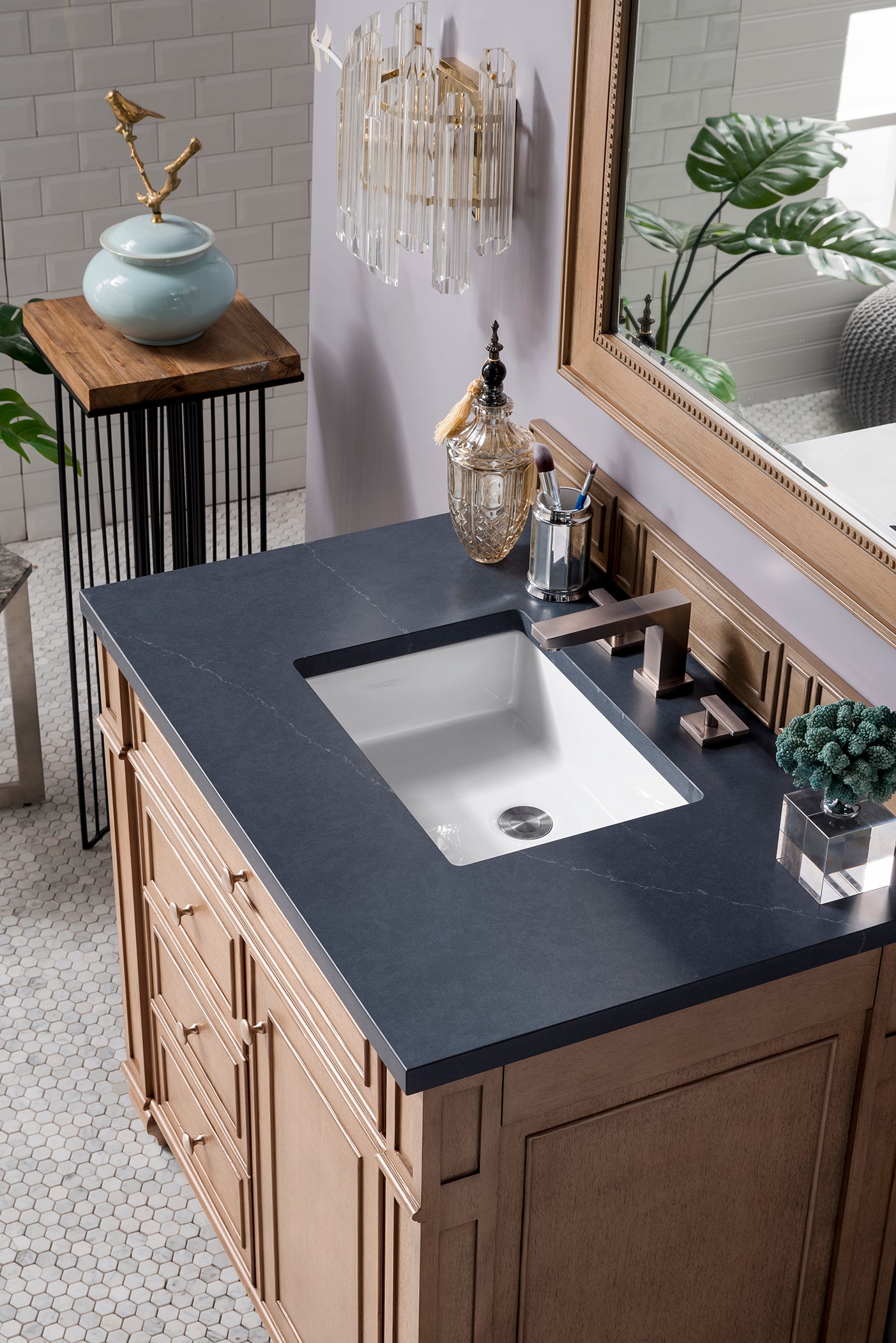 Bristol 36" Single Vanity, Whitewashed Walnut w/ 3 CM Charcoal Soapstone Silestone Top