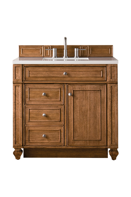Bristol 36" Single Vanity, Saddle Brown w/ 3 CM White Zeus Silestone Top
