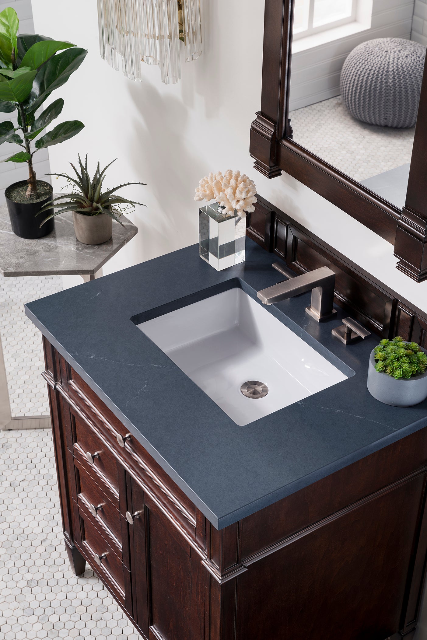 Brittany 30" Single Vanity, Burnished Mahogany, w/ 3 CM Charcoal Soapstone Silestone Top
