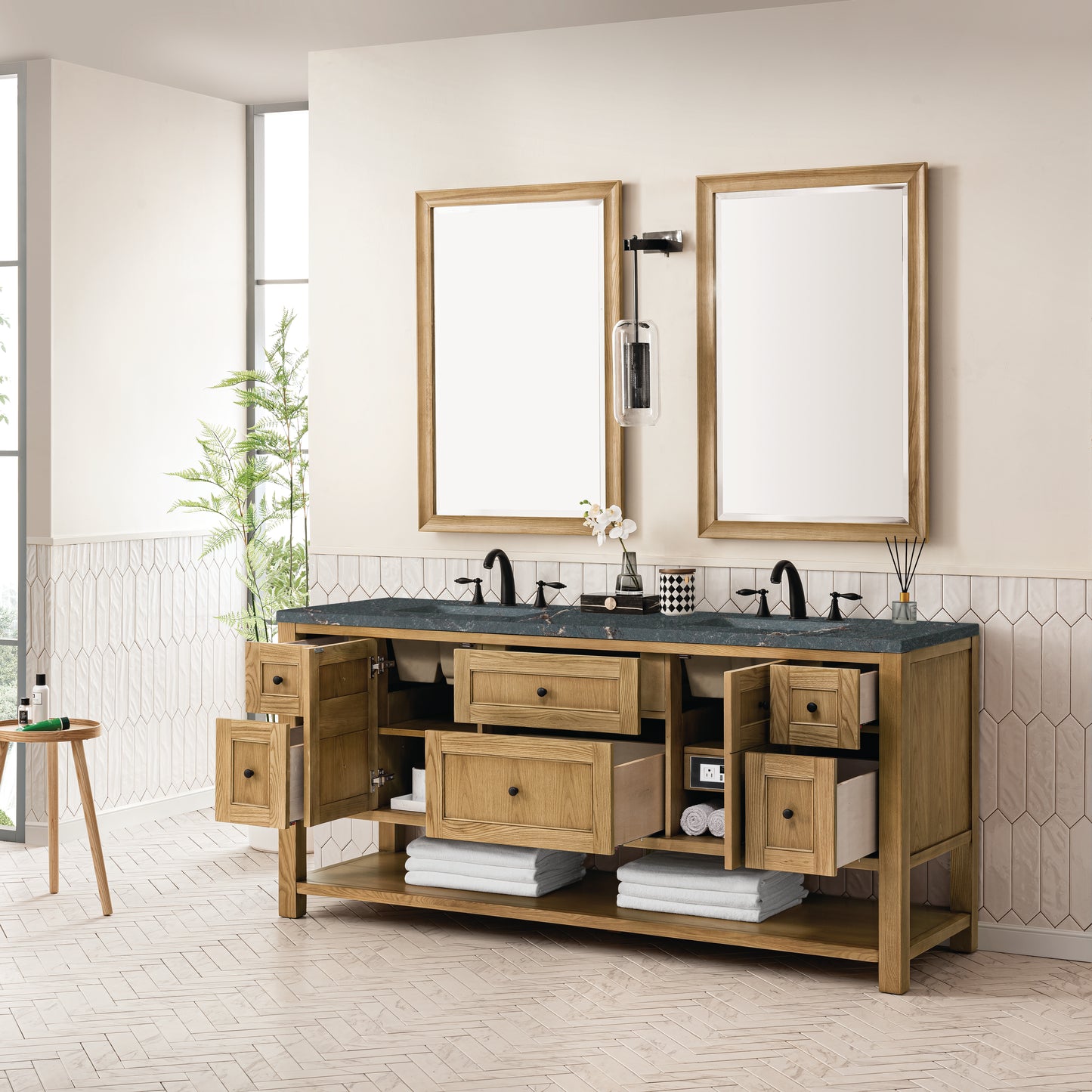 Breckenridge 72" Double Vanity, Light Natural Oak w/ 3 CM Parisien Bleu Top