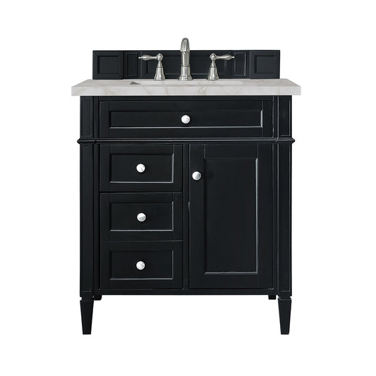 Brittany 30" Single Vanity, Black Onyx, w/ 3 CM Victorian Silver Silestone Top