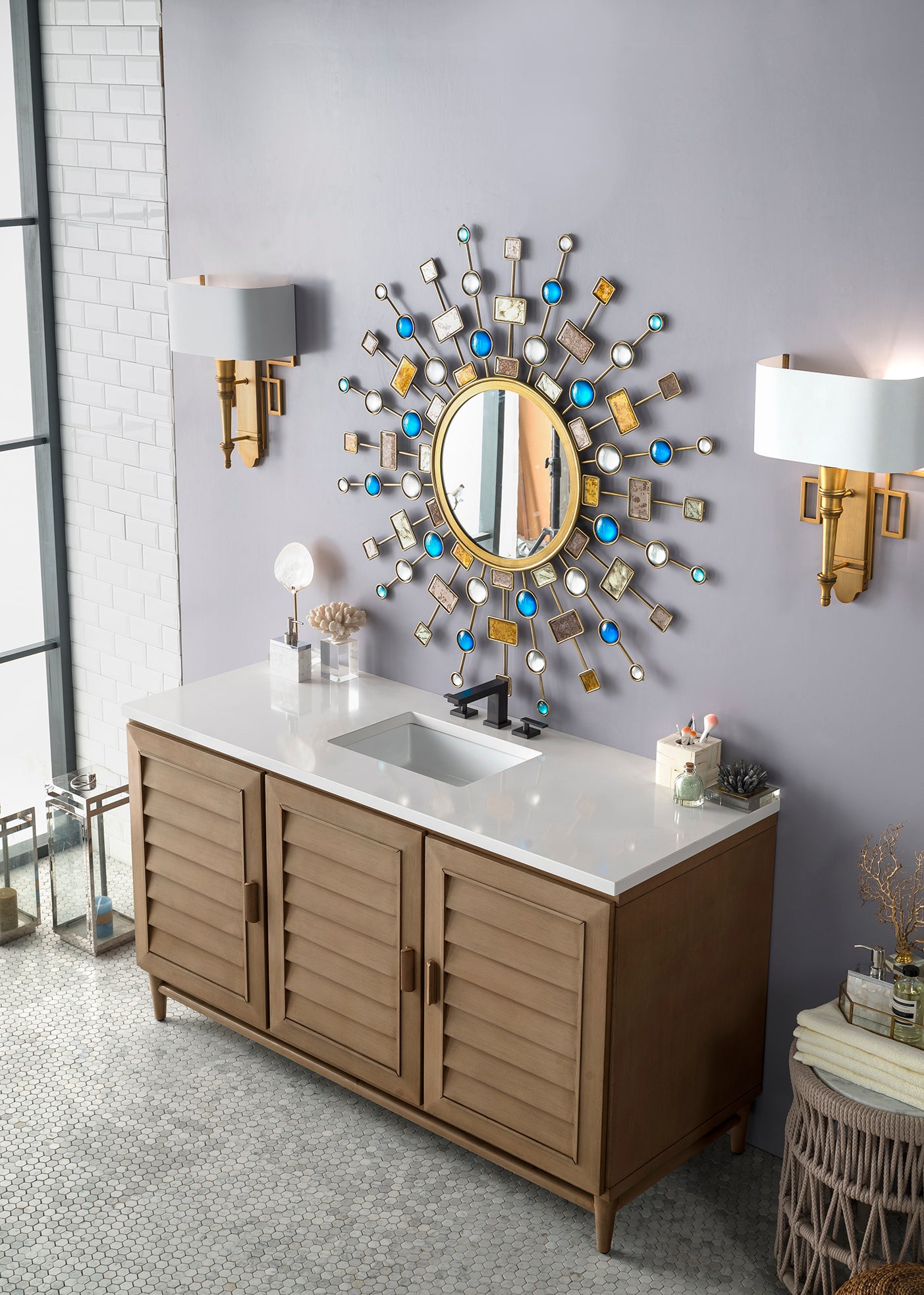 Portland 60" Single Vanity Whitewashed Walnut w/ 3 CM White Zeus Silestone Top