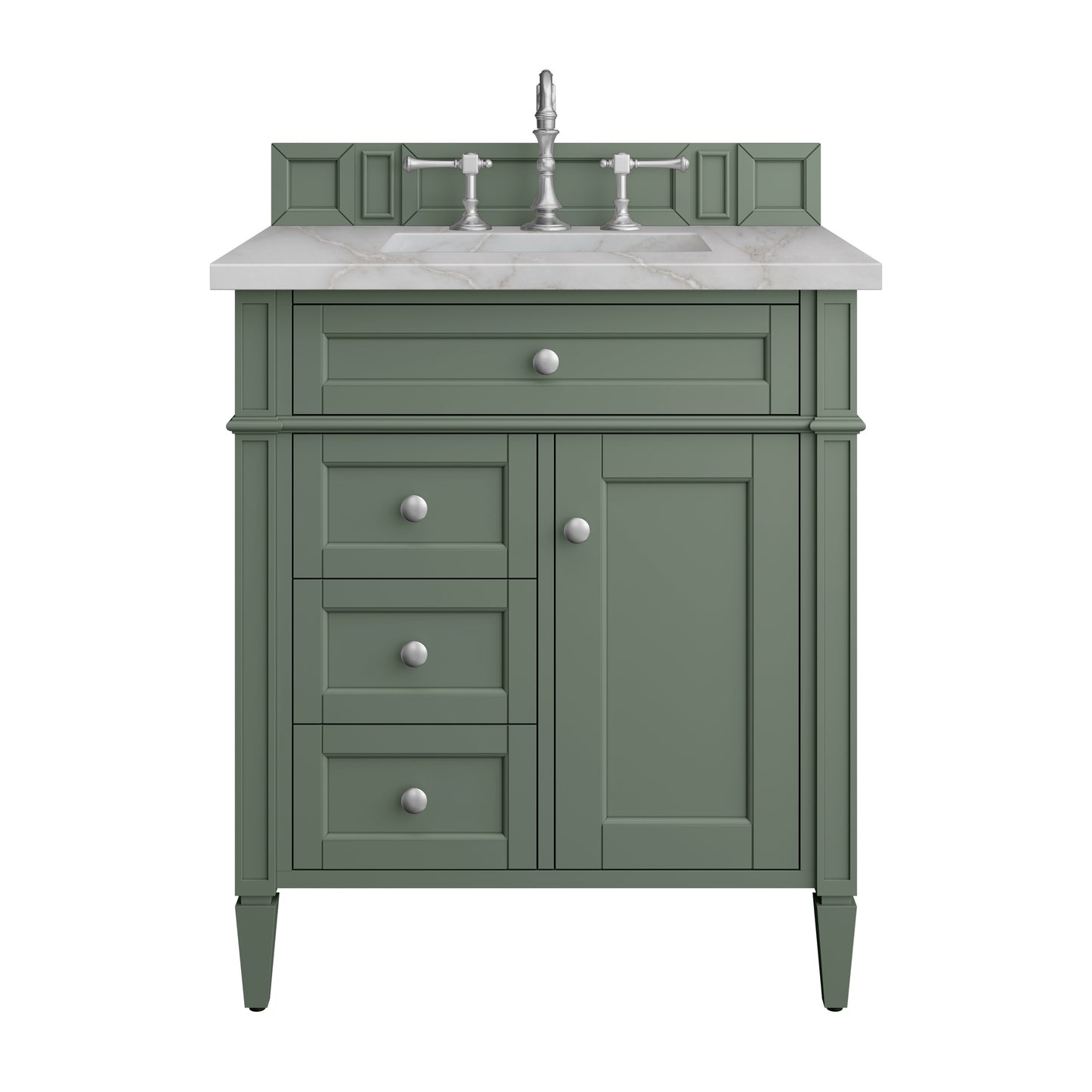 Brittany 30" Single Vanity, Smokey Celadon w/ 3 CM Victorian Silver Top