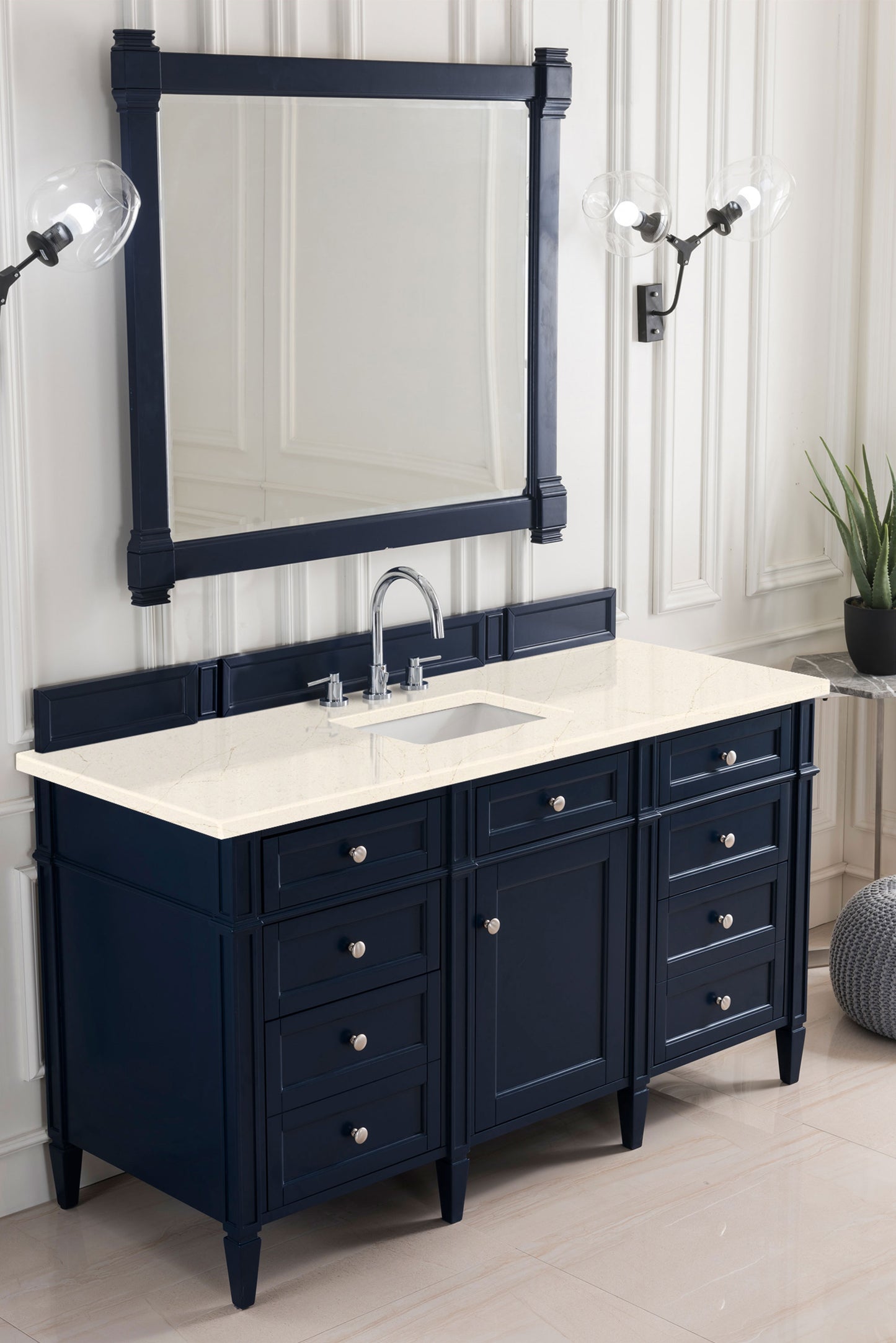 Brittany 60" Single Vanity, Victory Blue w/ 3 CM Eternal Marfil Silestone Top