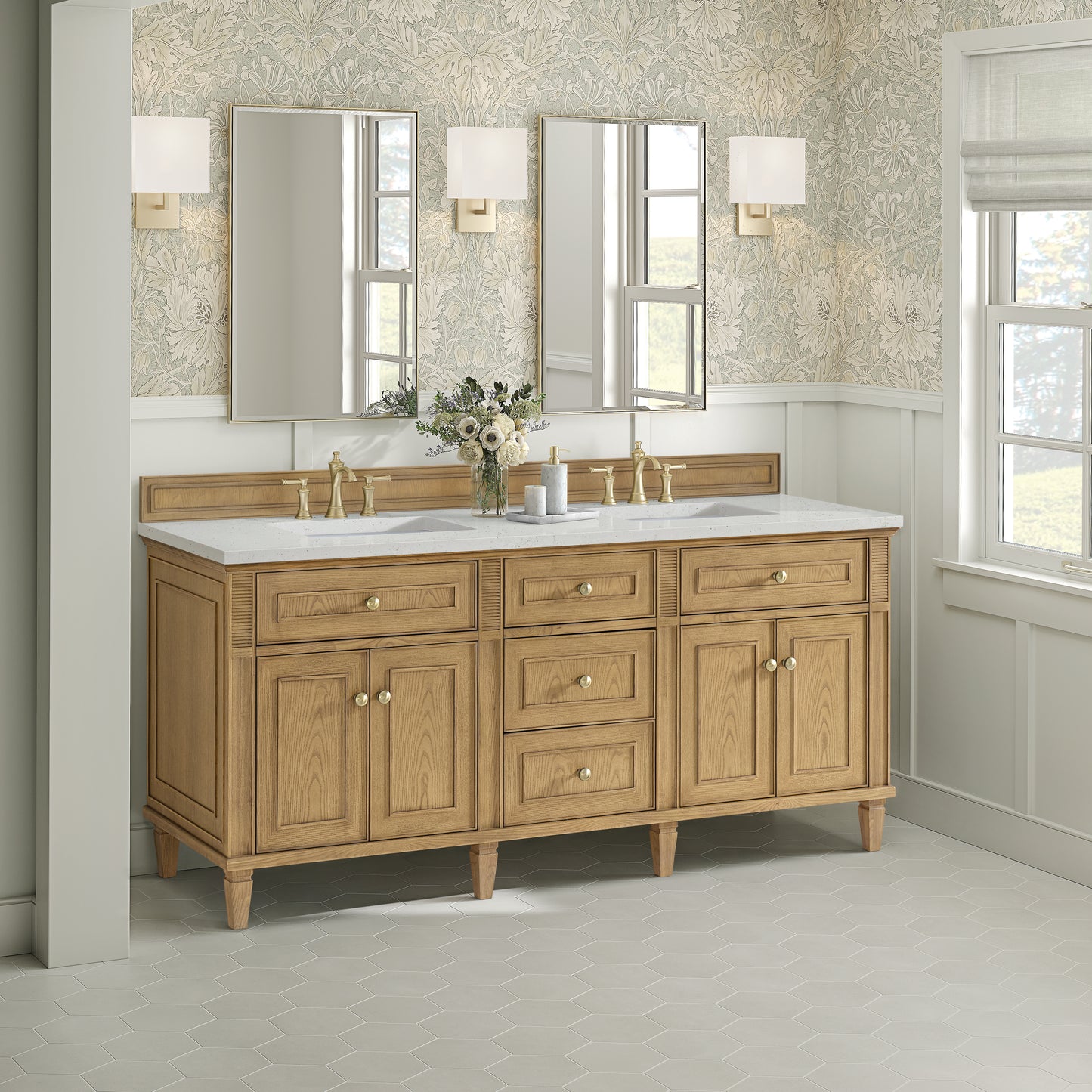 Lorelai 72" Double Vanity, Light Natural Oak w/ 3 CM Lime Delight Silestone Top