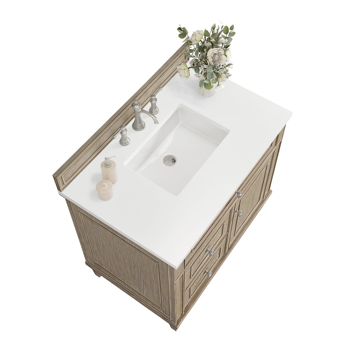 Lorelai 36" Single Vanity, Whitewashed Oak w/ 3 CM White Zeus Silestone Top