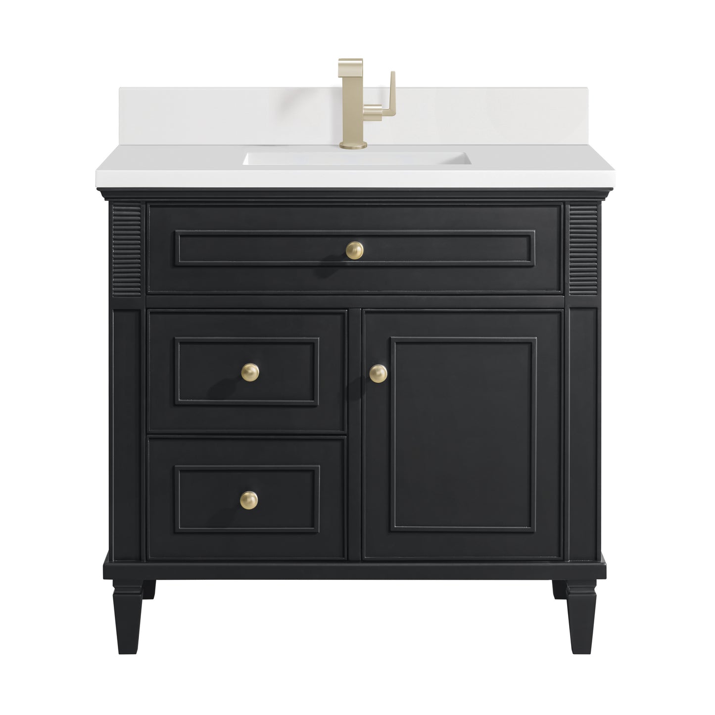 Lorelai 36" Single Vanity, Black Onyx w/ Single Hole 3 CM White Zeus Silestone Top & Backsplash