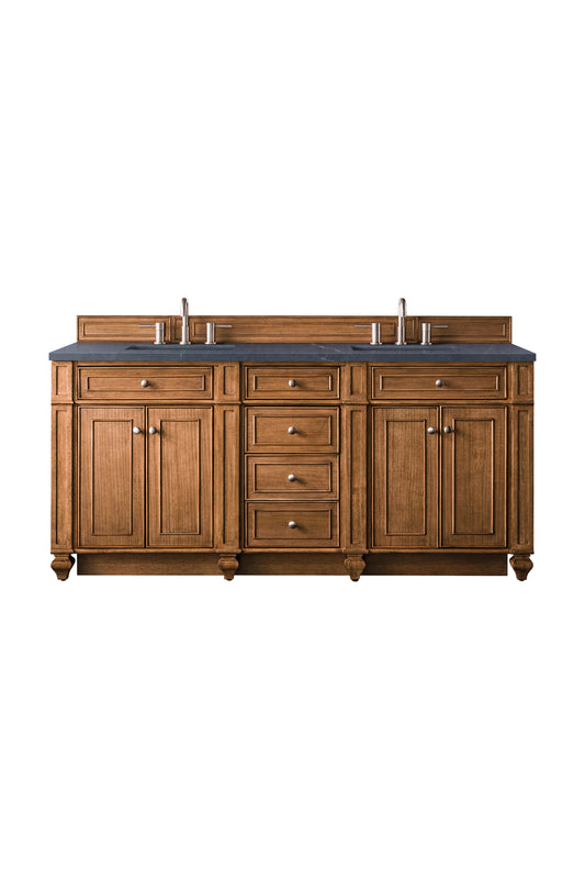 Bristol 72" Double Vanity, Saddle Brown w/ 3 CM Charcoal Soapstone Silestone Top