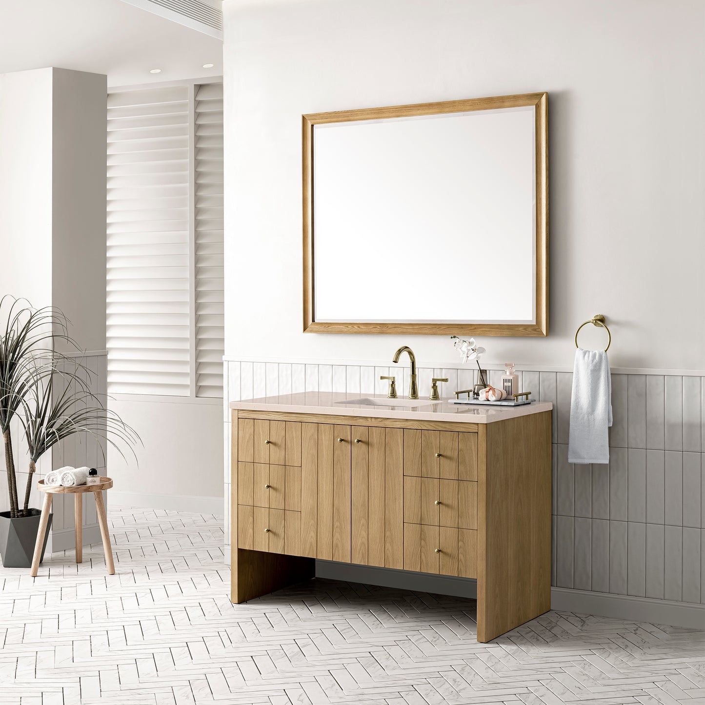 Hudson 48" Single Vanity, Light Natural Oak w/ 3 CM Eternal Marfil Top