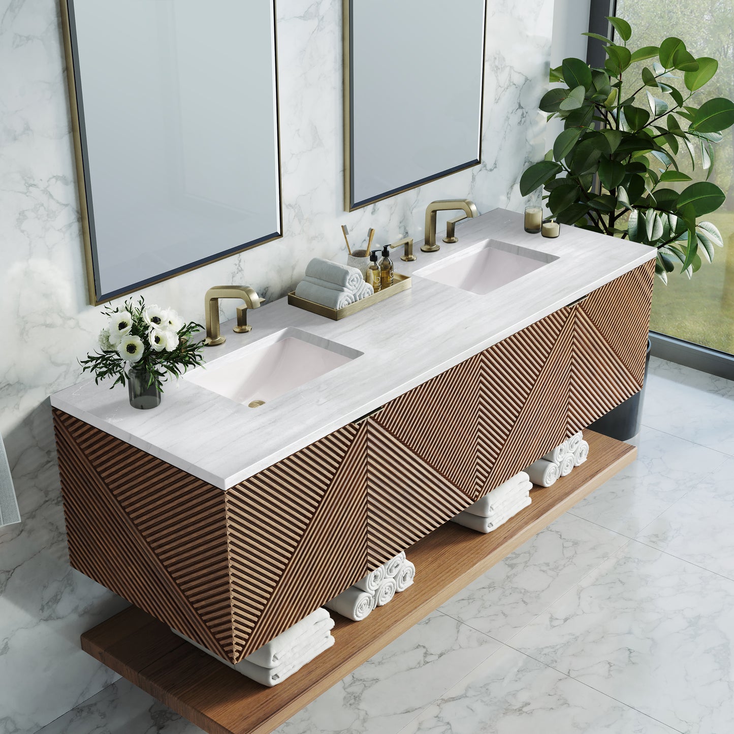 Marcello 72" Double Vanity, Chestnut w/ 3 CM Arctic Fall Top
