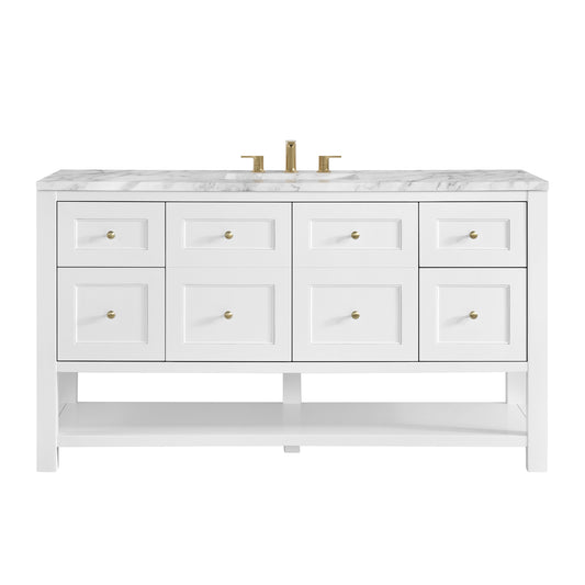 Breckenridge 60" Single Vanity, Bright White, w/ 3 CM Carrara Marble Top