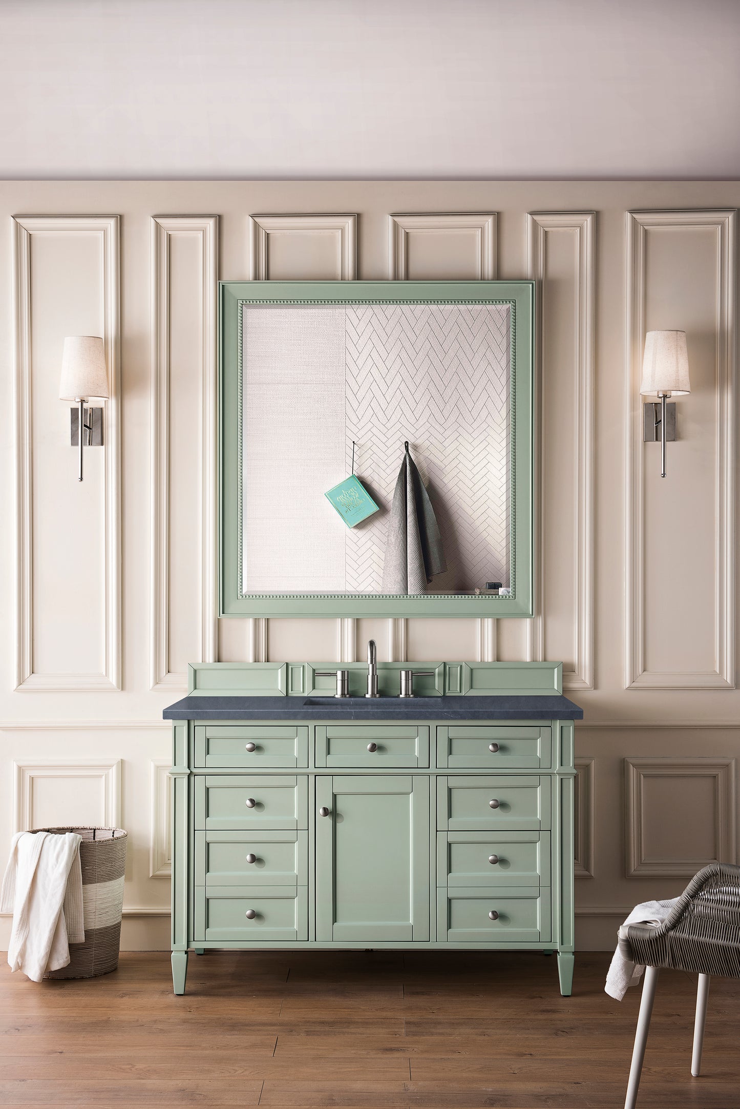 Brittany 48" Single Vanity, Sage Green w/ 3 CM Charcoal Soapstone Silestone Top