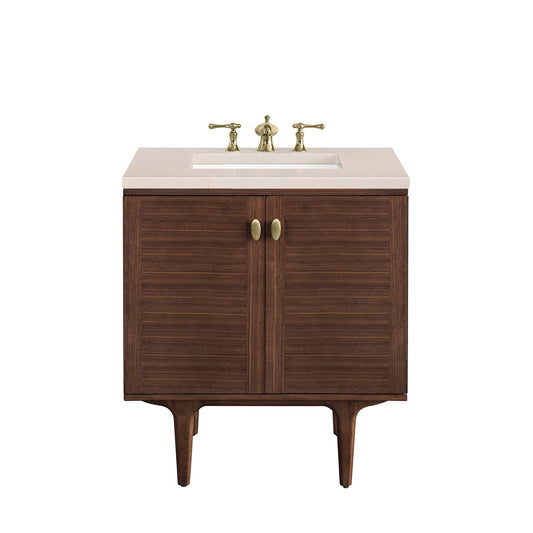 Amberly 30" Single Vanity, Mid-Century Walnut w/ 3 CM Eternal Marfil Top