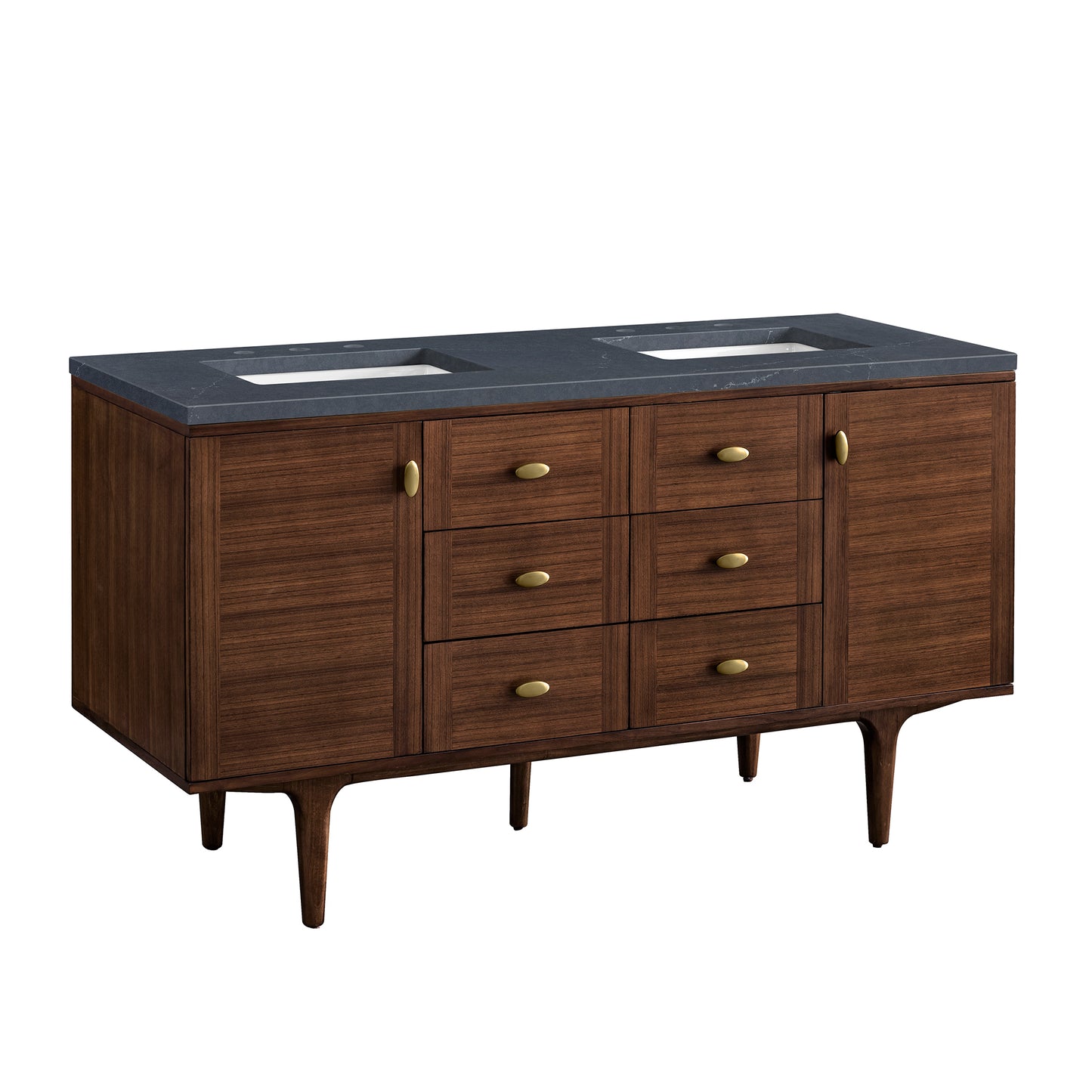 Amberly 60" Double Vanity, Mid-Century Walnut w/ 3 CM Charcoal Soapstone Top