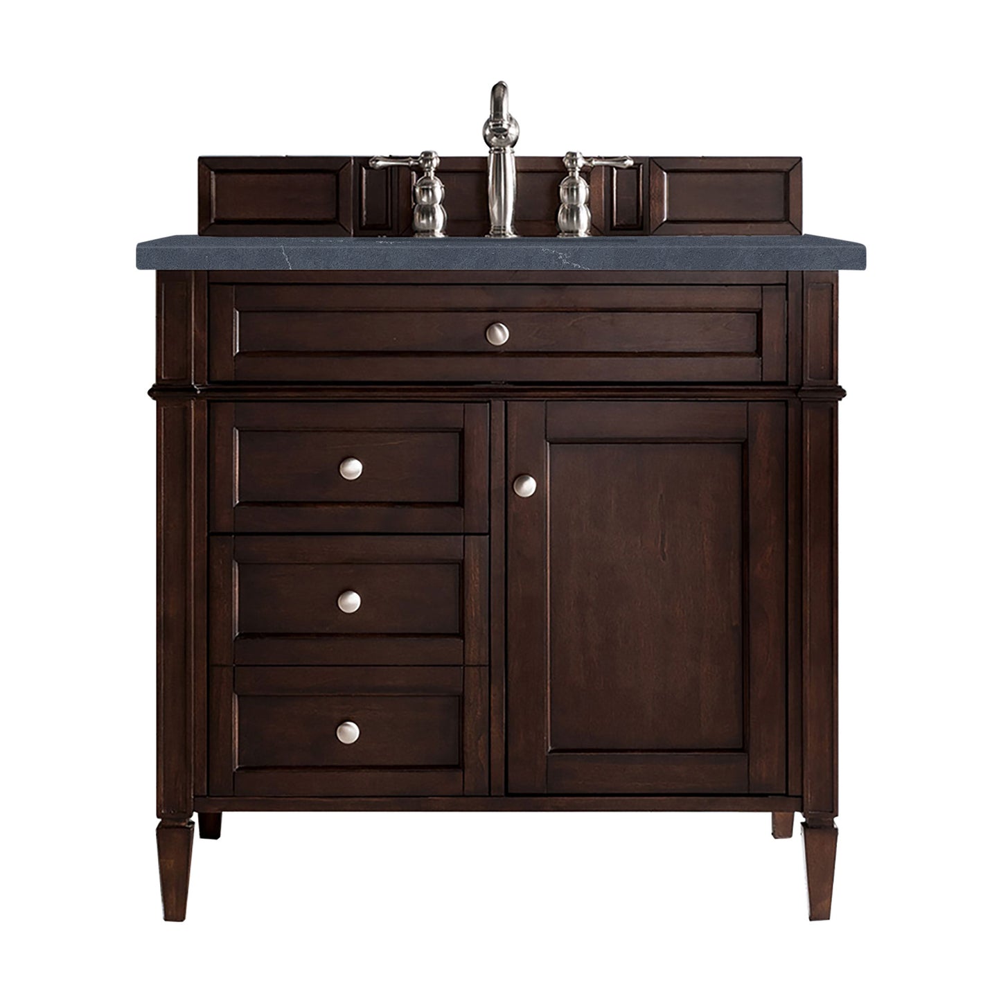Brittany 36" Single Vanity, Burnished Mahogany w/ 3 CM Charcoal Soapstone Silestone Top