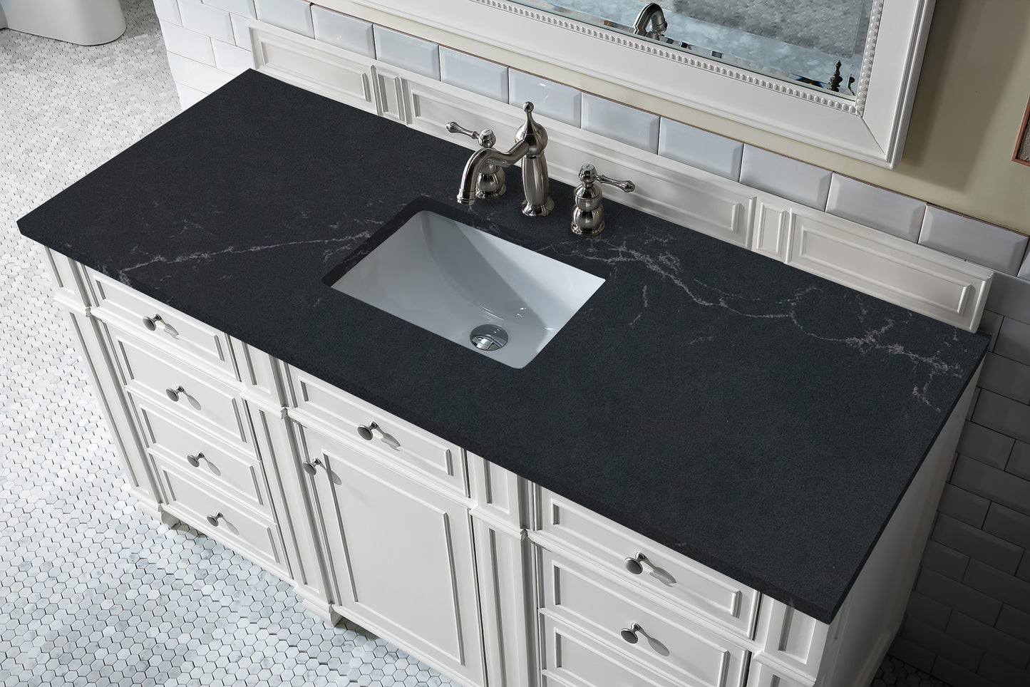 Bristol 60" Single Vanity, Bright White w/ 3 CM Charcoal Soapstone Silestone Top