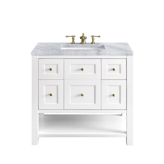 Breckenridge 36" Single Vanity, Bright White w/ 3 CM Carrara Marble Top