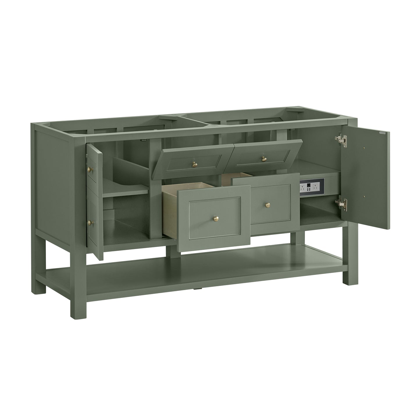 Breckenridge 60" Double Vanity, Smokey Celadon, w/ 3 CM Carrara Marble Top