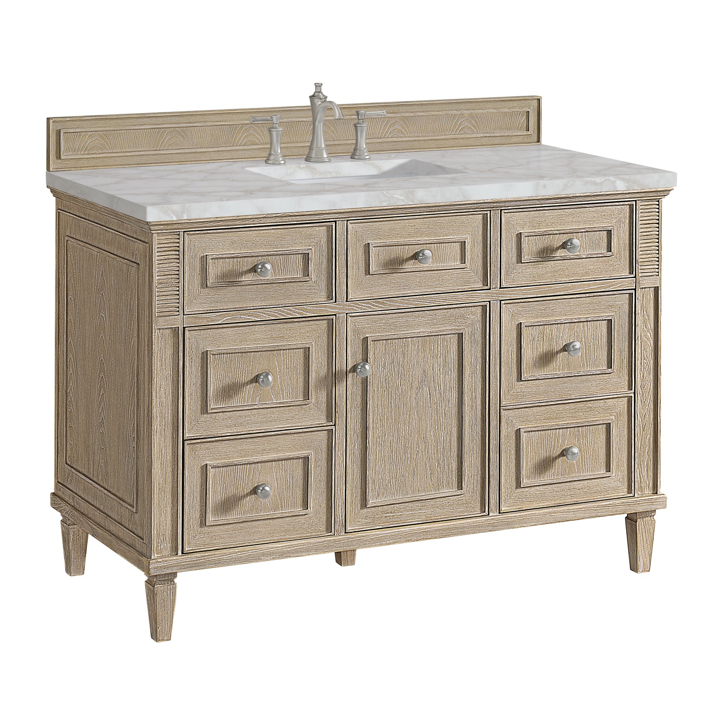 Lorelai 48" Single Vanity, Whitewashed Oak w/ 3 CM Victorian Silver Silestone Top