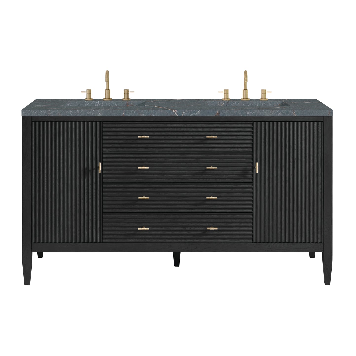 Myrrin 60" Double Vanity, Carbon Oak w/ 3 CM Parisien Bleu Silestone Top