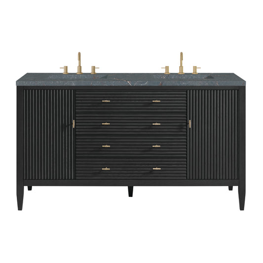 Myrrin 60" Double Vanity, Carbon Oak w/ 3 CM Parisien Bleu Silestone Top