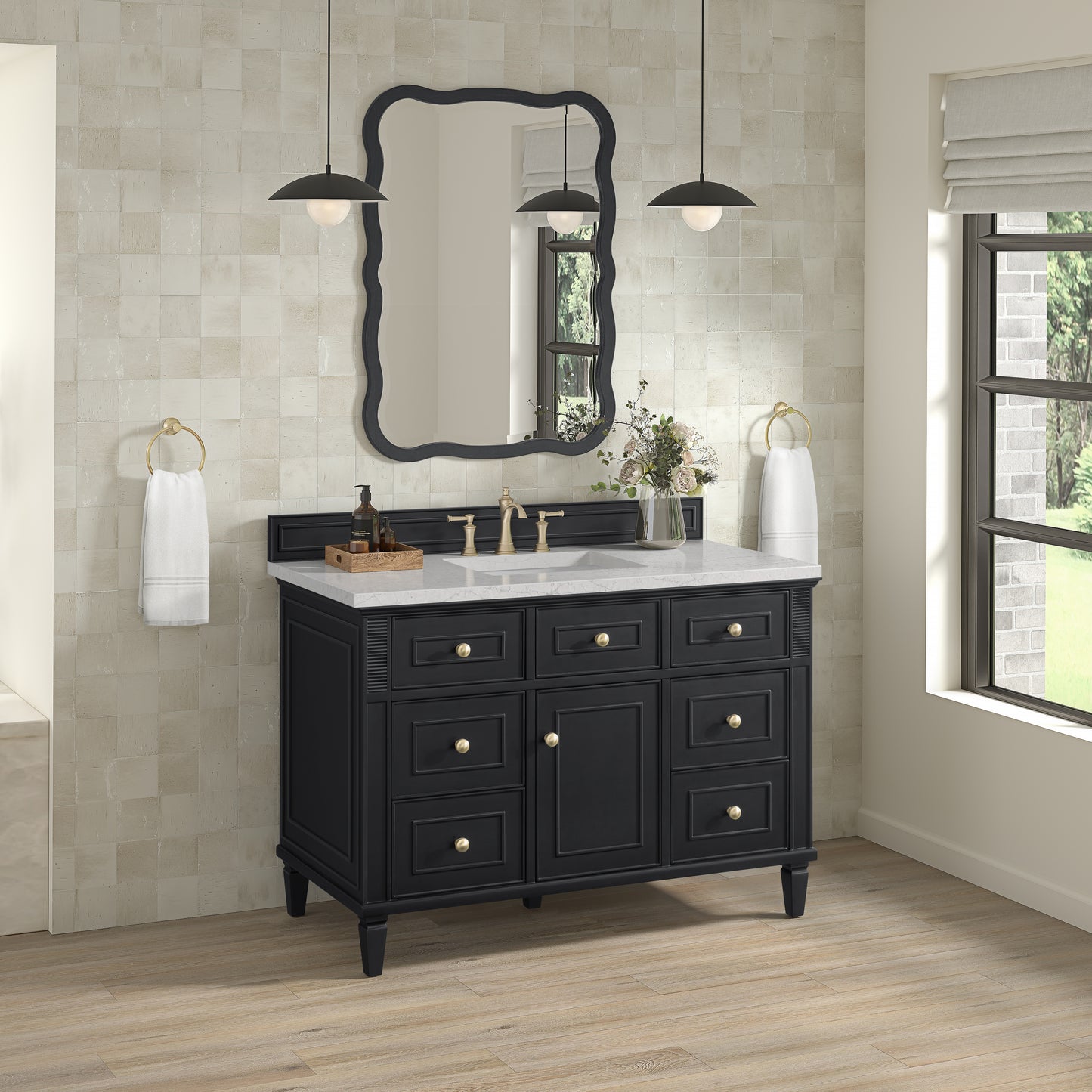 Lorelai 48" Single Vanity, Black Onyx w/ 3 CM White Zeus Silestone Top