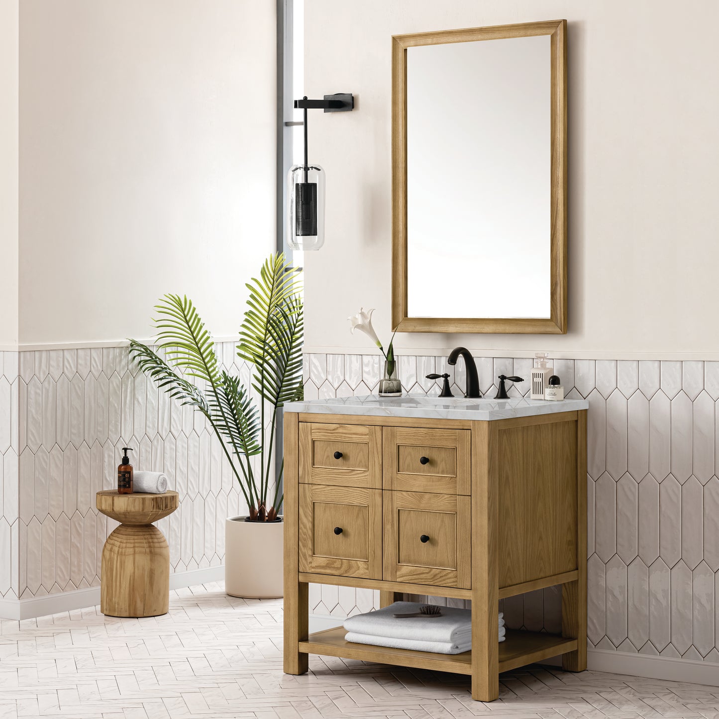 Breckenridge 30" Single Vanity, Light Natural Oak w/ 3 CM Victorian Silver Top