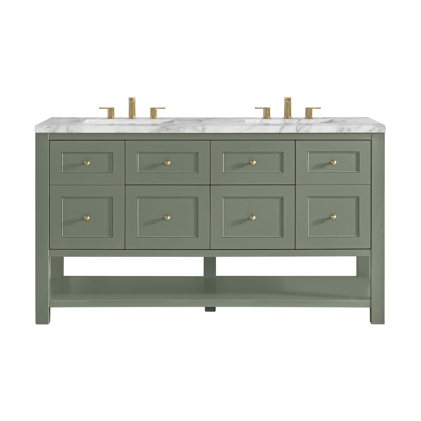 Breckenridge 60" Double Vanity, Smokey Celadon, w/ 3 CM Carrara Marble Top