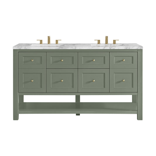 Breckenridge 60" Double Vanity, Smokey Celadon, w/ 3 CM Carrara Marble Top