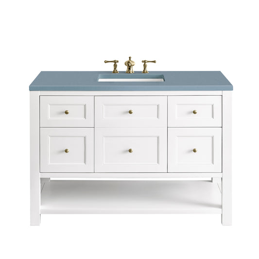 Breckenridge 48" Single Vanity, Bright White w/ 3 CM Cala Blue Top