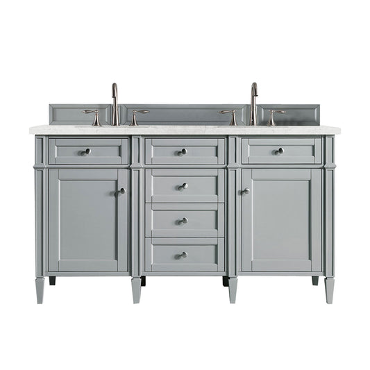 Brittany 60" Double Vanity, Urban Gray w/ 3 CM Eternal Jasmine Pearl Silestone Top