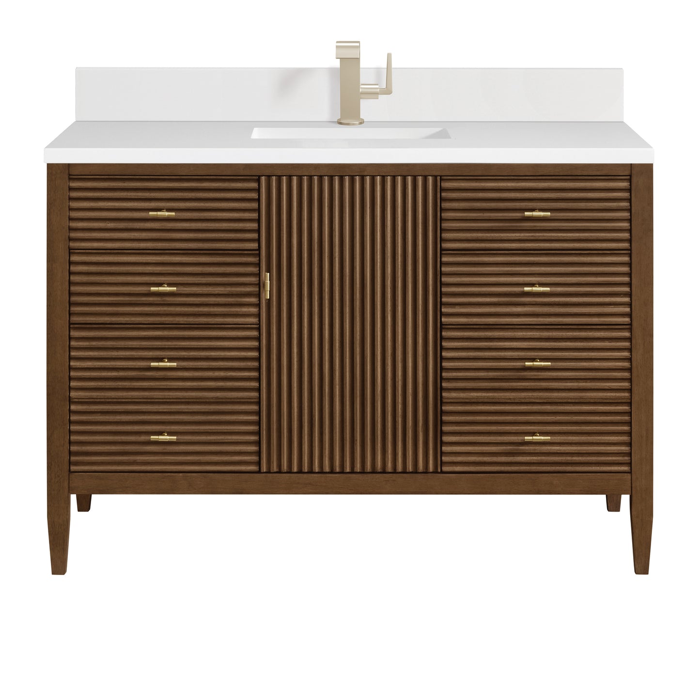 Myrrin 48" Vanity, Mid Century Walnut w/ Single Hole 3 CM White Zeus Silestone Top & Backsplash