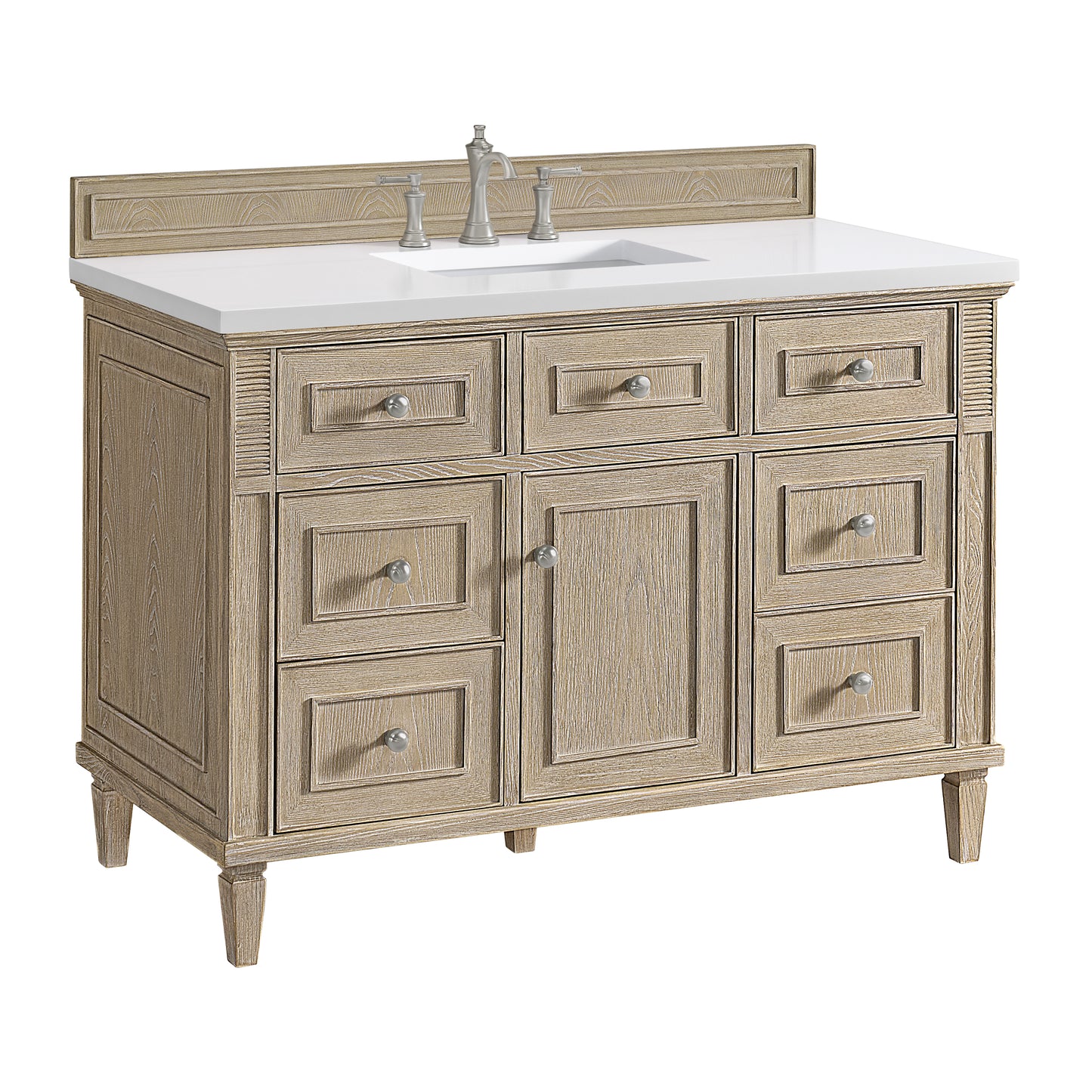 Lorelai 48" Single Vanity, Whitewashed Oak w/ 3 CM White Zeus Silestone Top