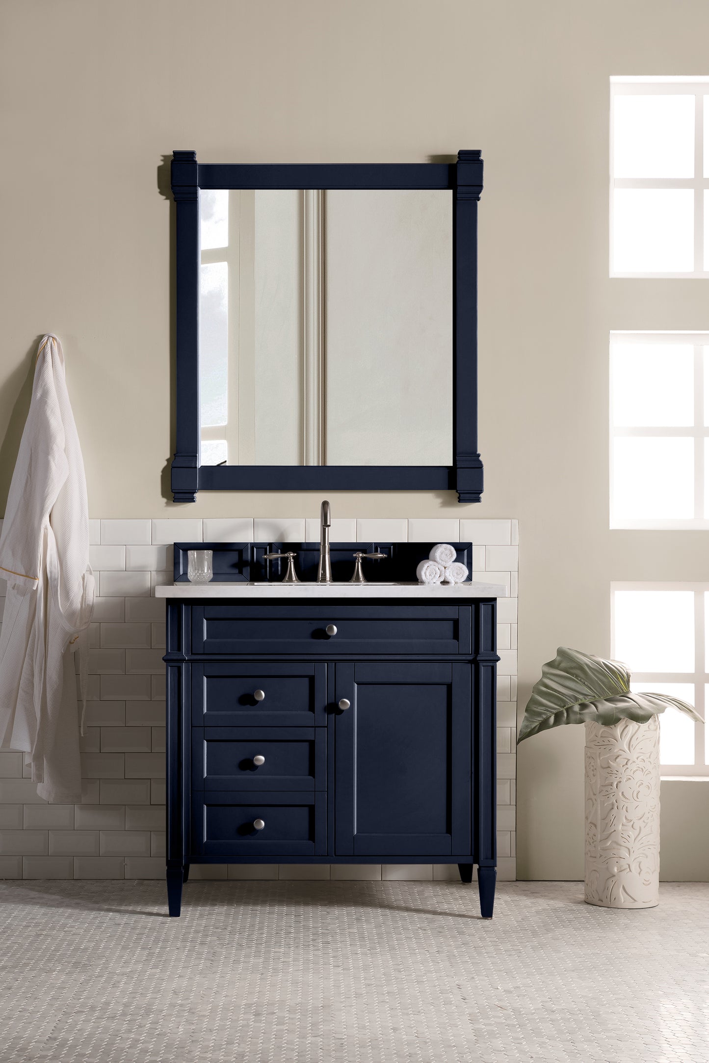 Brittany 36" Single Vanity, Victory Blue w/ 3 CM Arctic Fall Solid Surface Top
