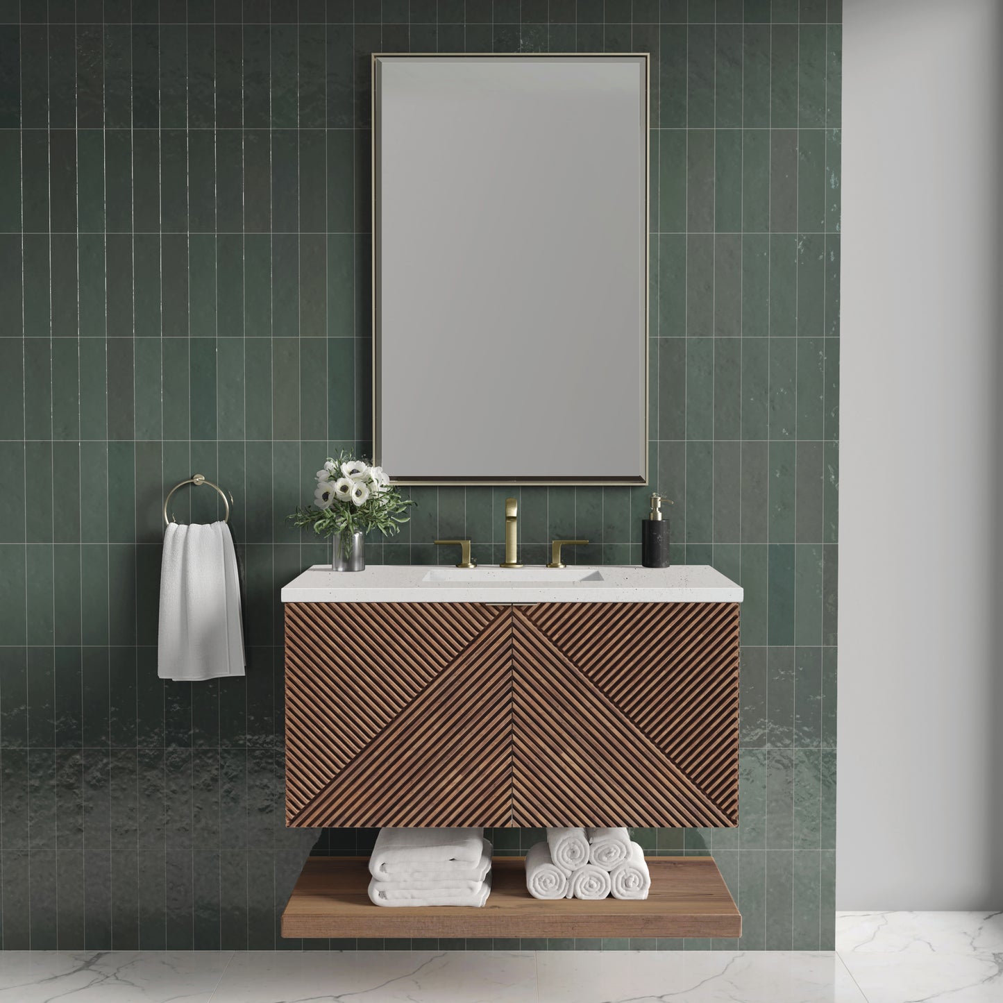Marcello 36" Single Vanity, Chestnut w/ 3 CM Lime Delight Top