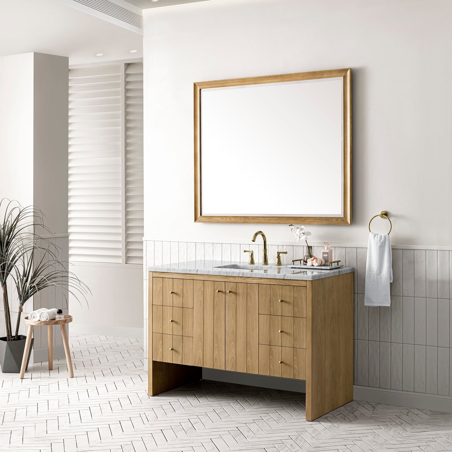 Hudson 48" Single Vanity, Light Natural Oak w/ 3 CM Arctic Fall Top