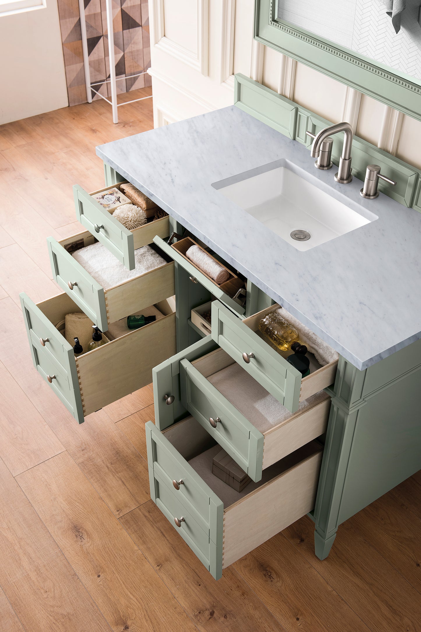 Brittany 48" Single Vanity, Sage Green w/ 3 CM Carrara Marble Top