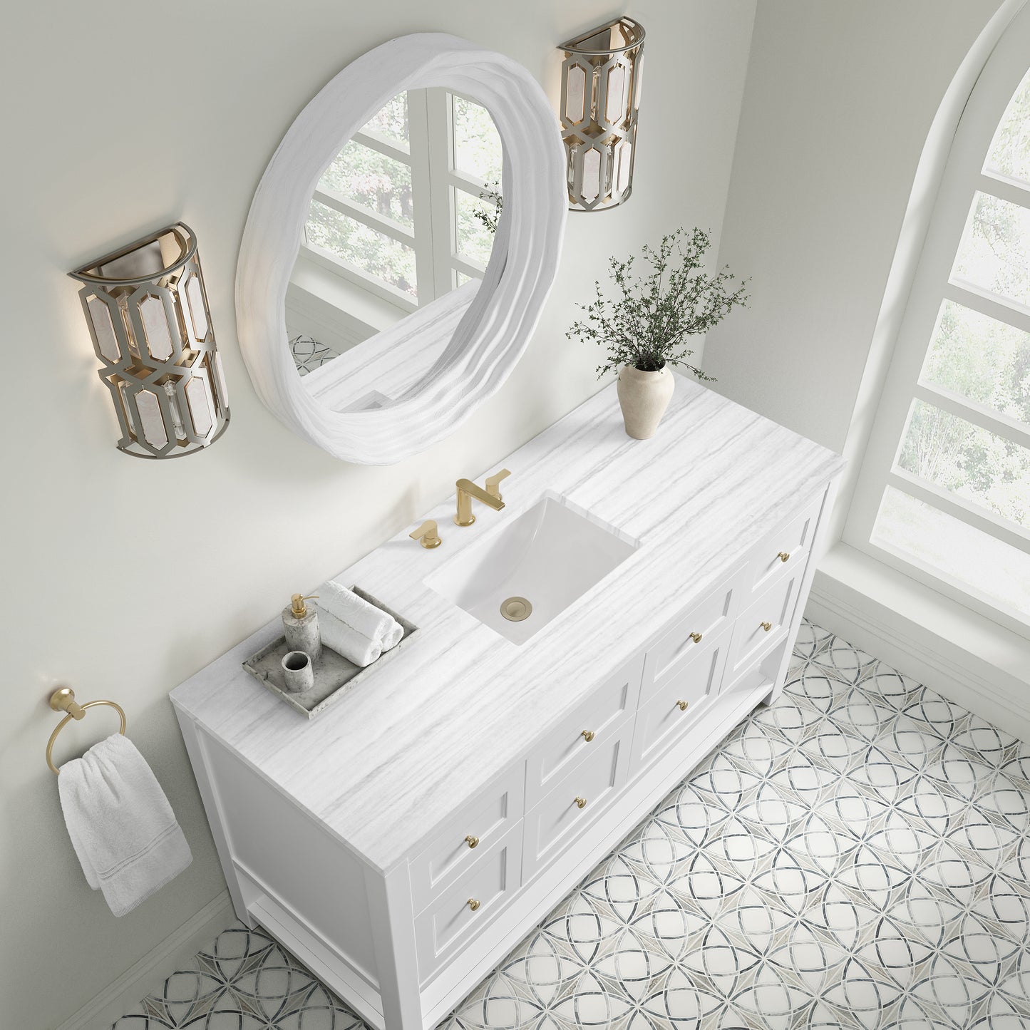 Breckenridge 60" Single Vanity, Bright White, w/ 3 CM Arctic Fall Solid Surface Top