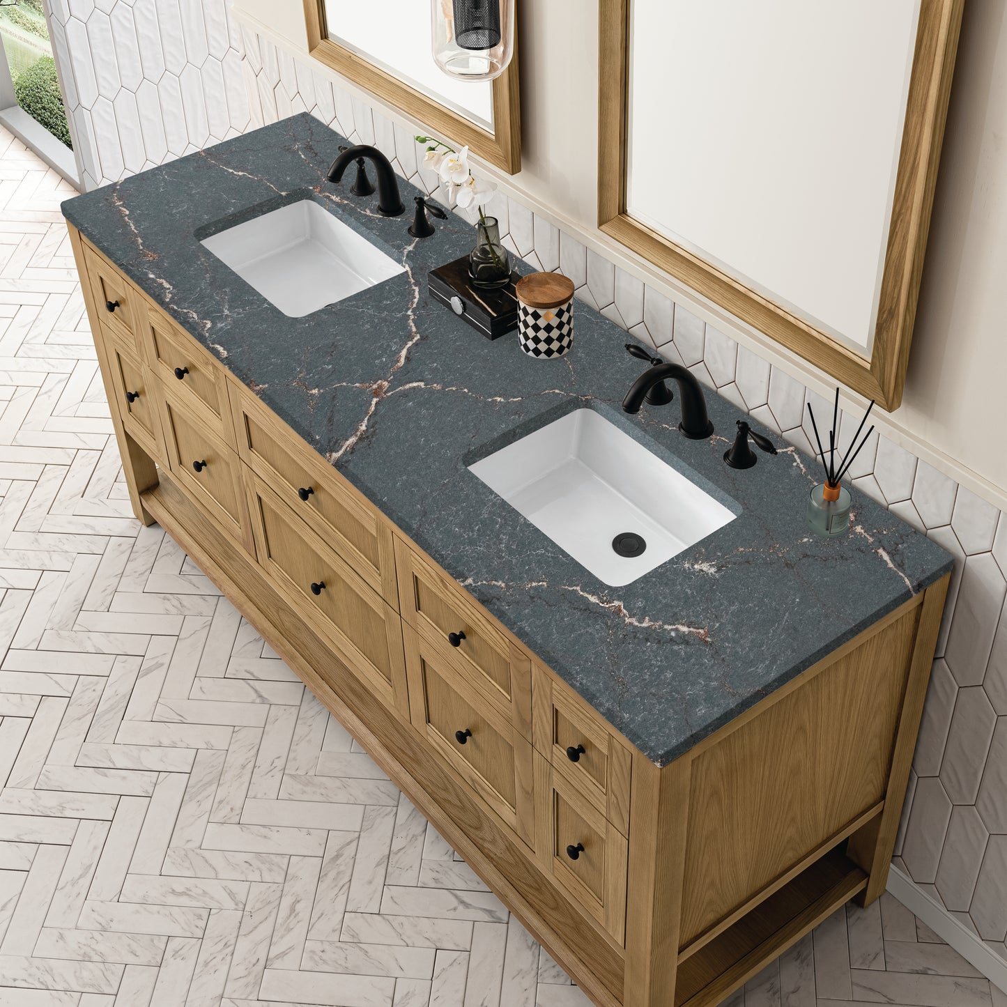Breckenridge 72" Double Vanity, Light Natural Oak w/ 3 CM Parisien Bleu Top