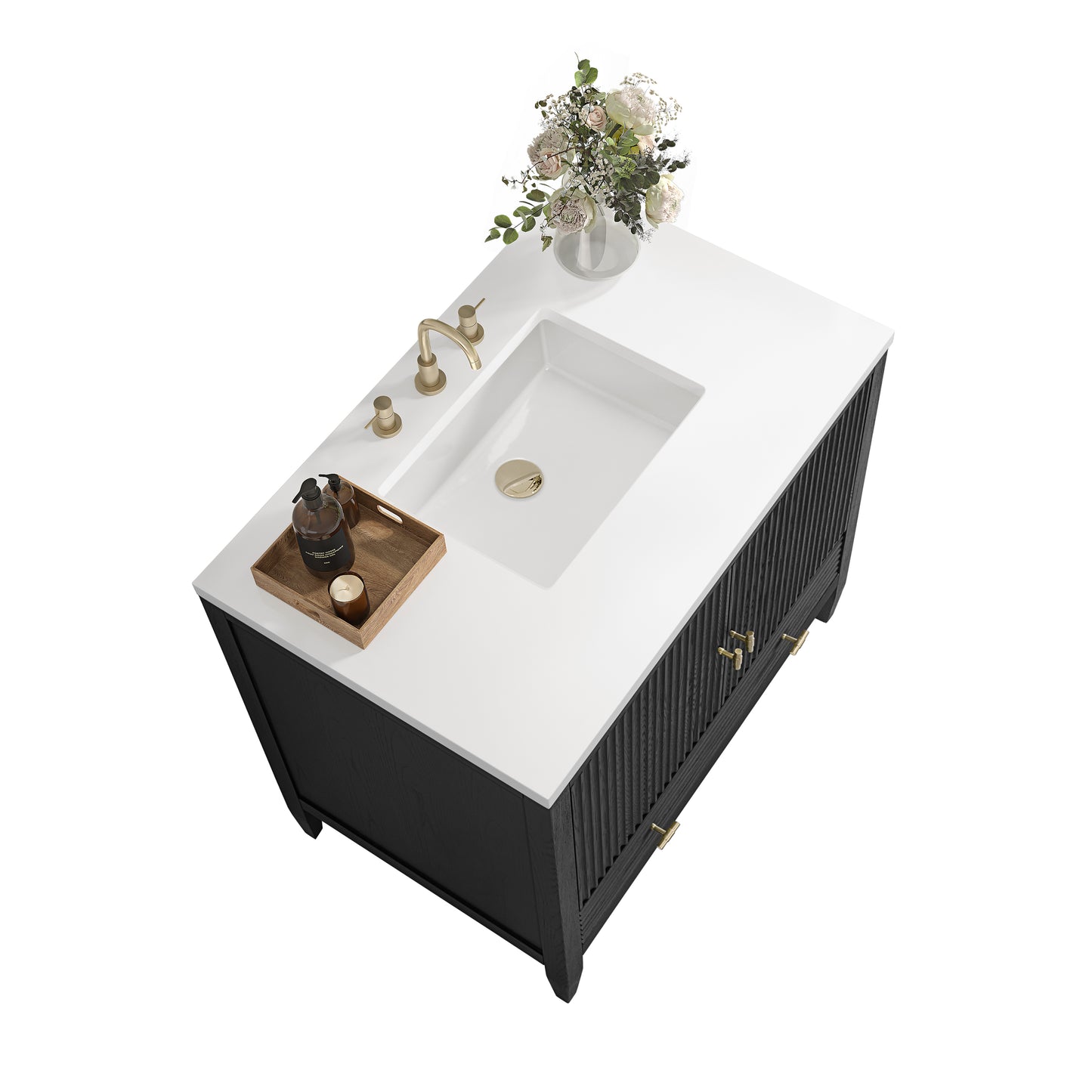 Myrrin 36" Vanity, Carbon Oak w/ 3 CM White Zeus Silestone Top