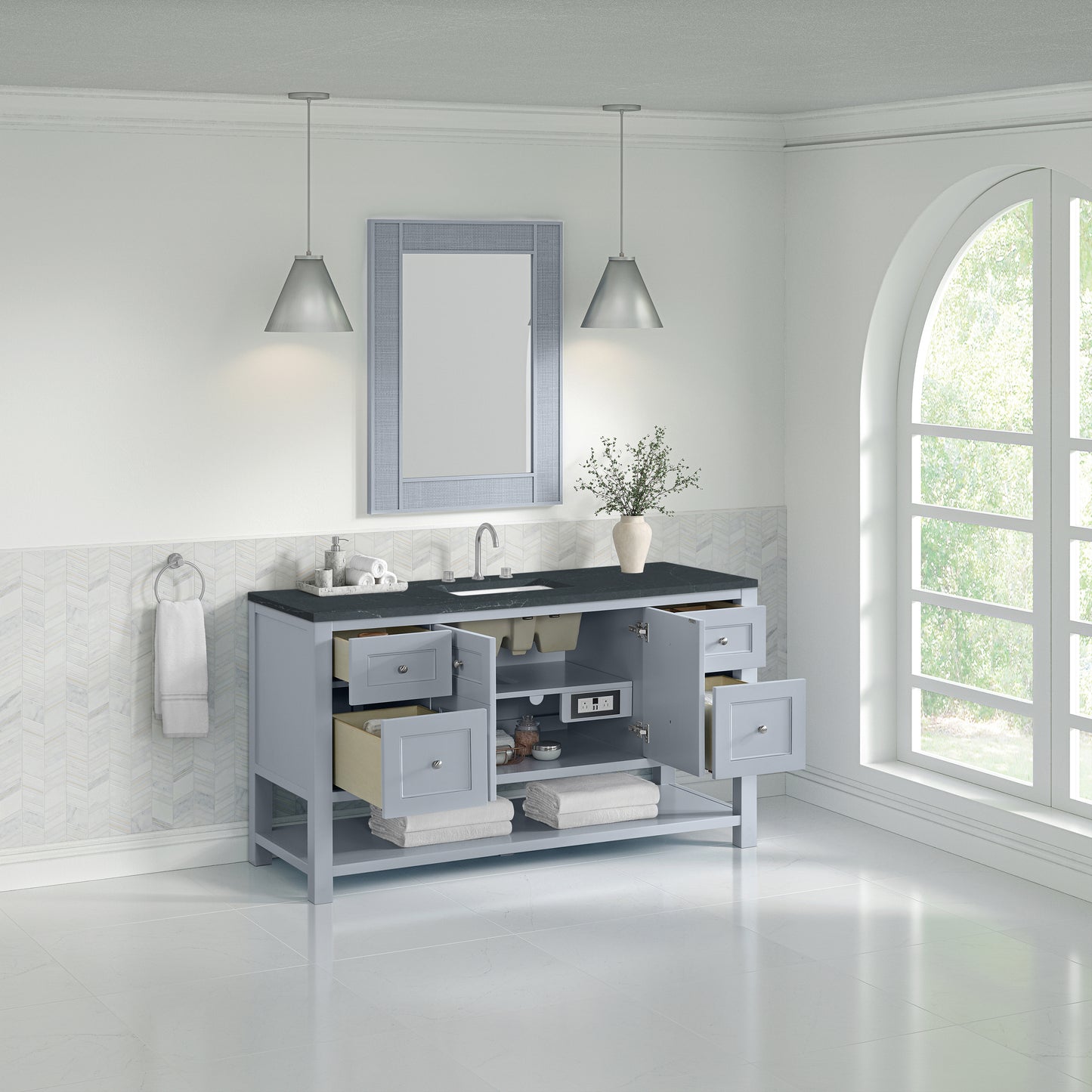 Breckenridge 60" Single Vanity, Serenity Blue, w/ 3 CM Charcoal Soapstone Quartz Top