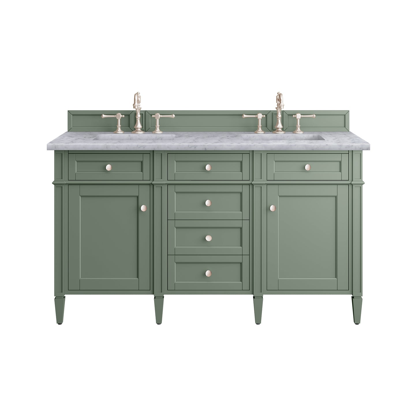 Brittany 60" Double Vanity, Smokey Celadon w/ 3 CM Carrara Marble Top