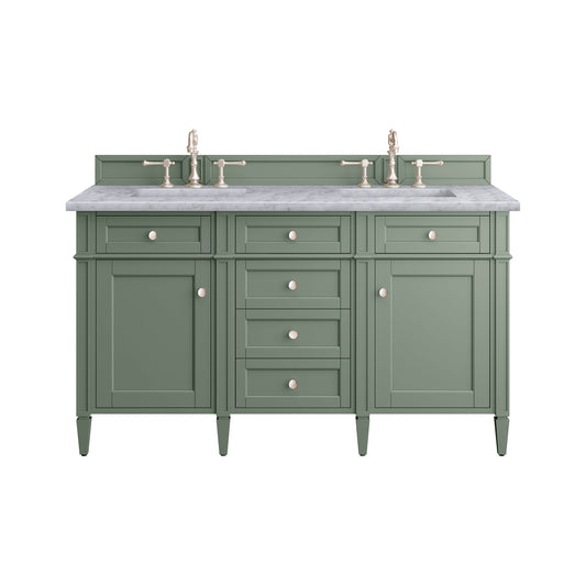 Brittany 60" Double Vanity, Smokey Celadon w/ 3 CM Carrara Marble Top