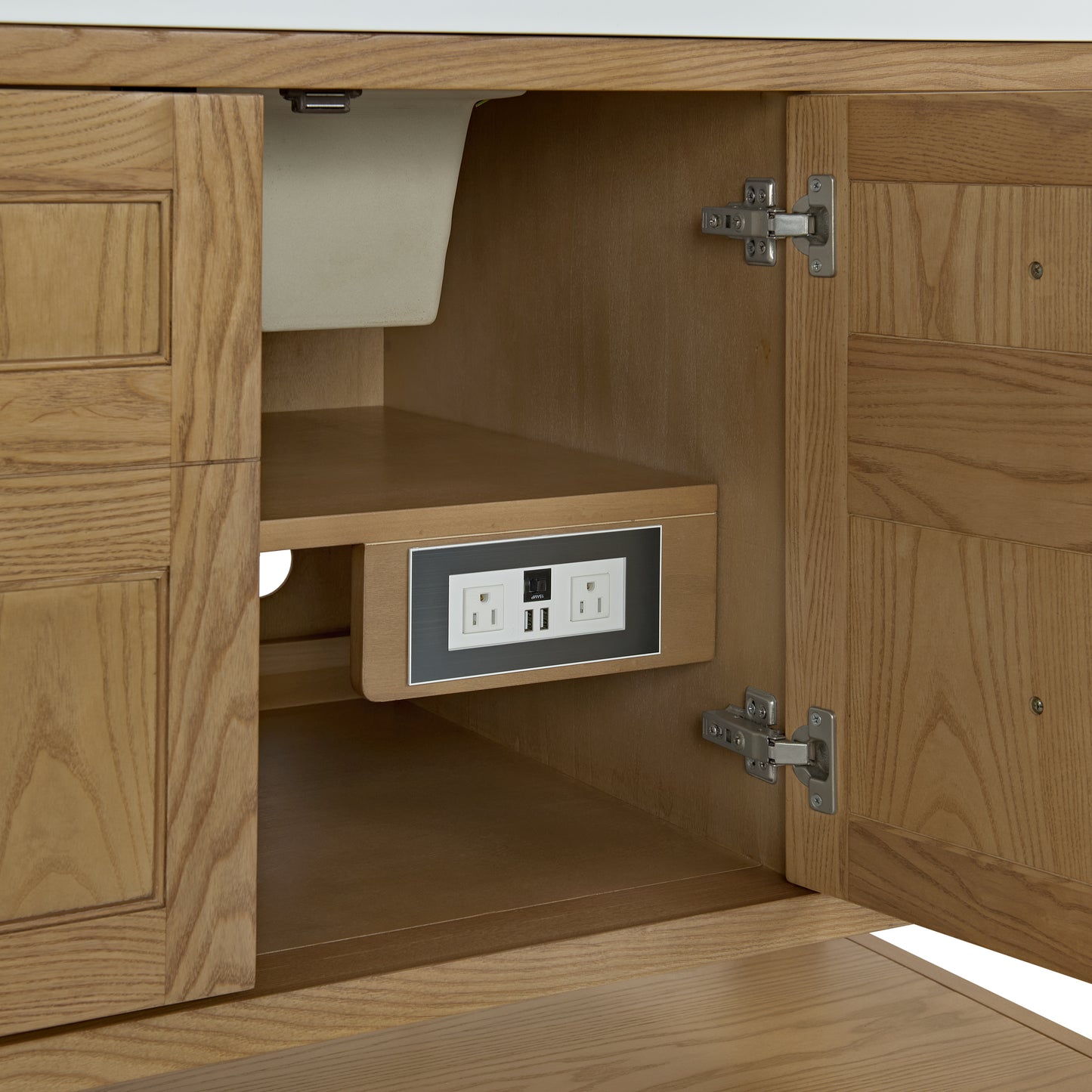 Breckenridge 60" Single Vanity, Light Natural Oak, w/ 3 CM Ethereal Noctis Silestone Top w/ FreePower Wireless Charger