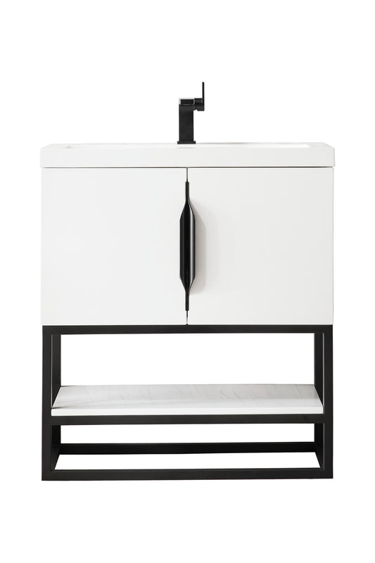 Columbia 31.5" Single Vanity, Glossy White, Matte Black, w/ White Glossy Composite Stone Top