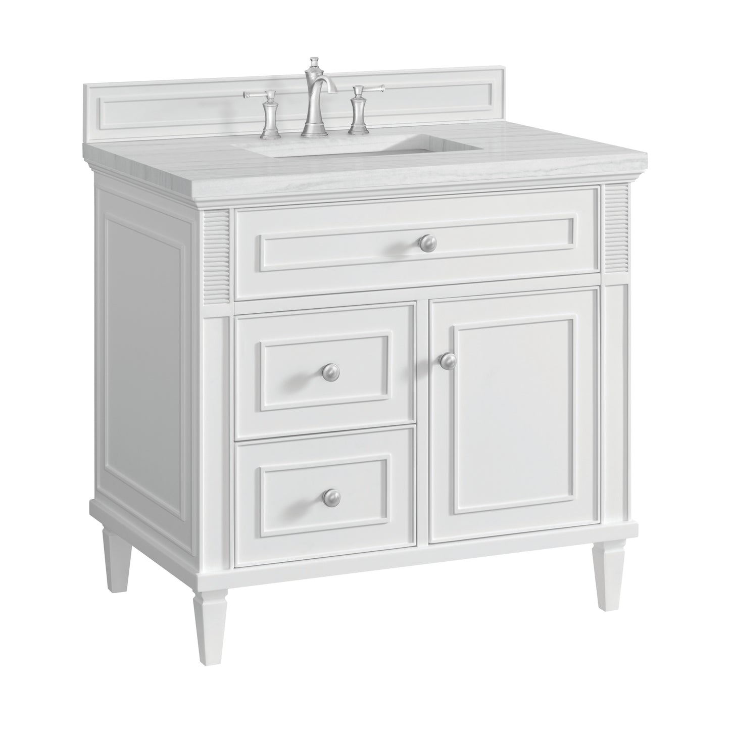 Lorelai 36" Single Vanity, Bright White w/ 3 CM Arctic Fall Solid Surface Top