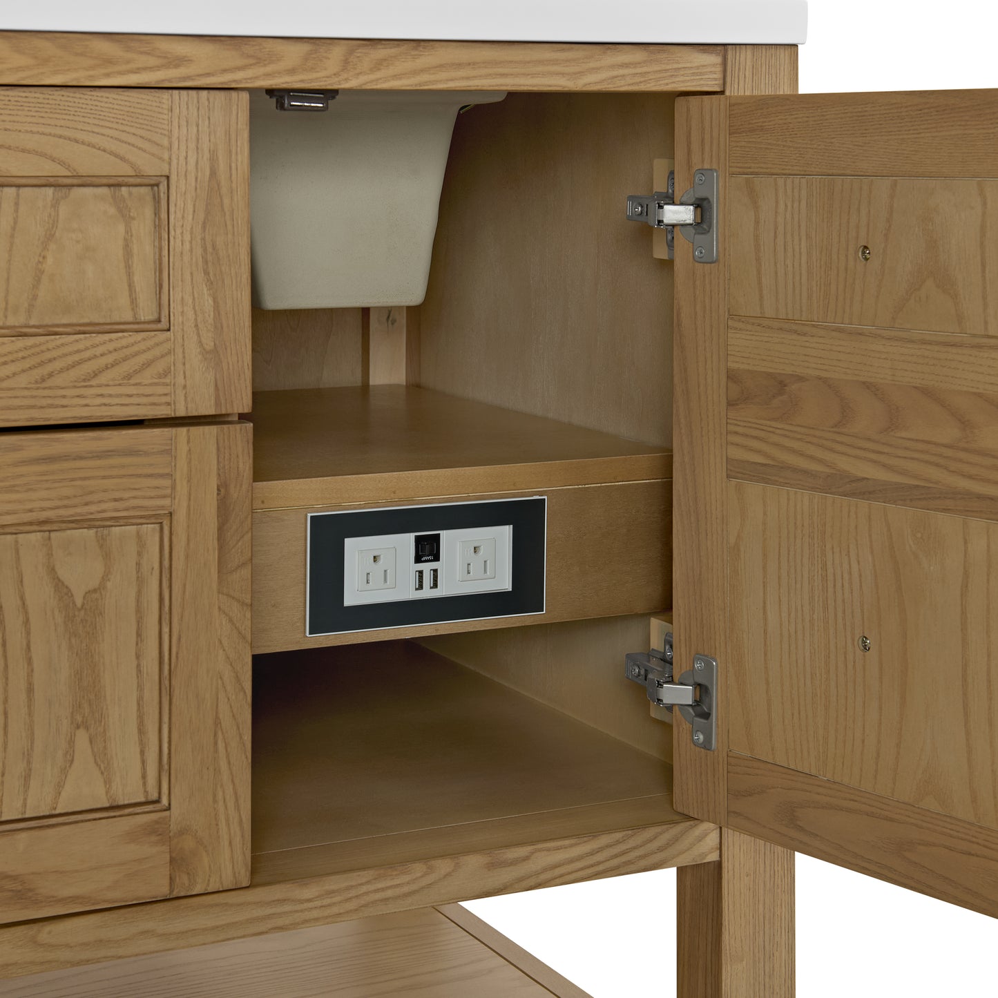 Breckenridge 60" Double Vanity, Light Natural Oak, w/ 3 CM Ethereal Noctis Quartz Top