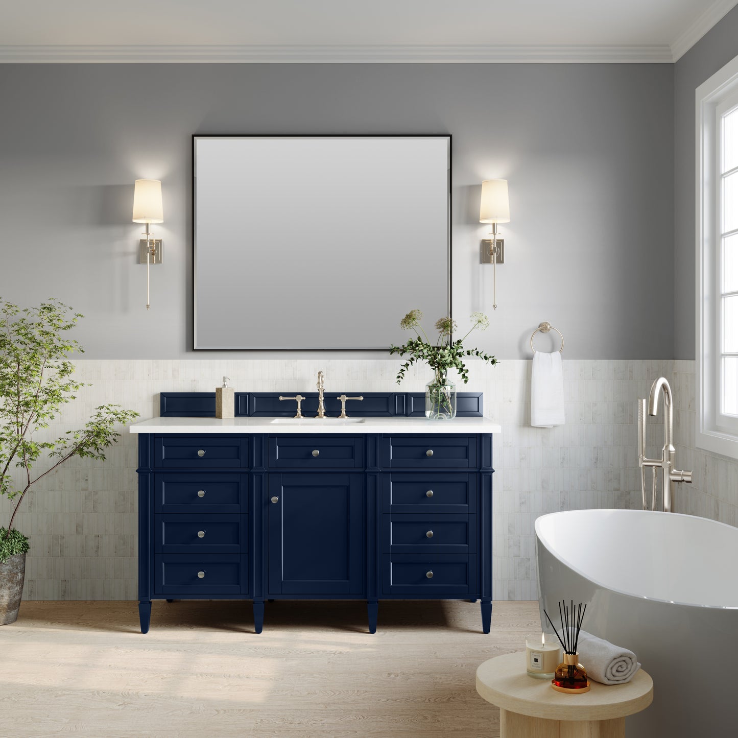 Brittany 60" Single Vanity, Victory Blue w/ 3 CM White Zeus Silestone Top