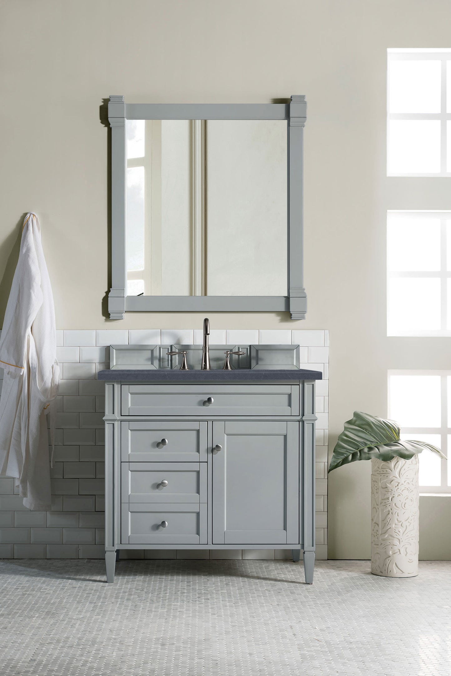 Brittany 36" Single Vanity, Urban Gray w/ 3 CM Charcoal Soapstone Silestone Top